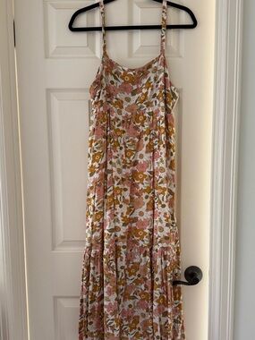 Floral Spaghetti Strap Midi Dress in Pink & Mustard
